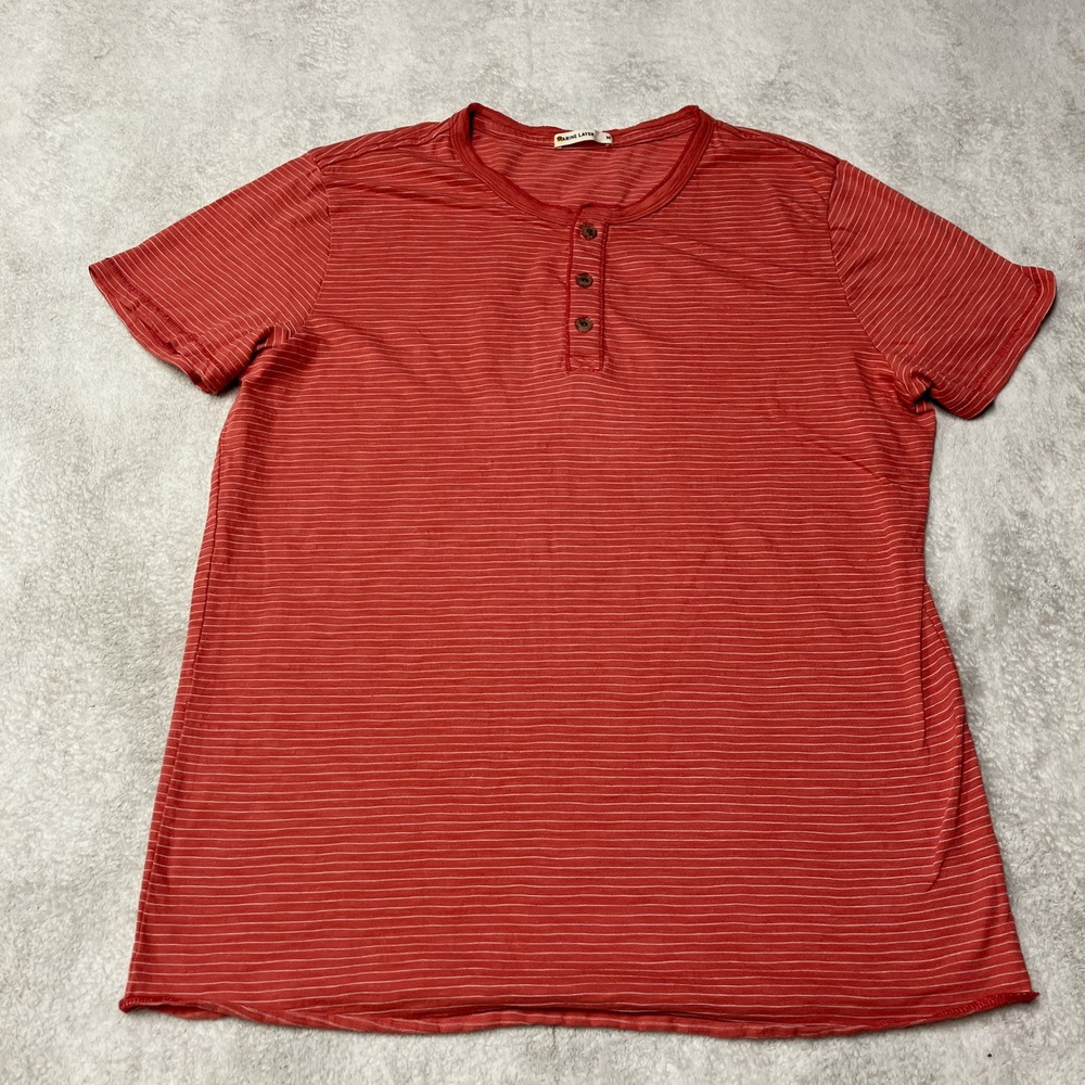 Marine Layer Shirt Henley Short Sleeve Striped Red Mens Medium